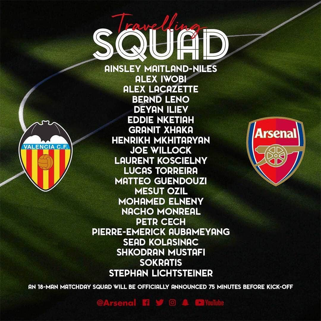 アーセナルFCさんのインスタグラム写真 - (アーセナルFCInstagram)「📋 Here’s our travelling squad for our Europa League semi-final second leg against Valencia! 🇪🇸 #arsenal #afc #arsenalfc #uel #europaleague」5月9日 0時14分 - arsenal