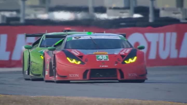 ランボルギーニのインスタグラム：「Emotions have been speeding up through this great season. Relive them right now with @Lamborghinisc, @paulmillerracing, @imsa_racing, @grasserracingteam, @disupdates and @sebringraceway.  #Lamborghini #Sebring12 #HuracanGT3EVO #Daytona #Rolex24」