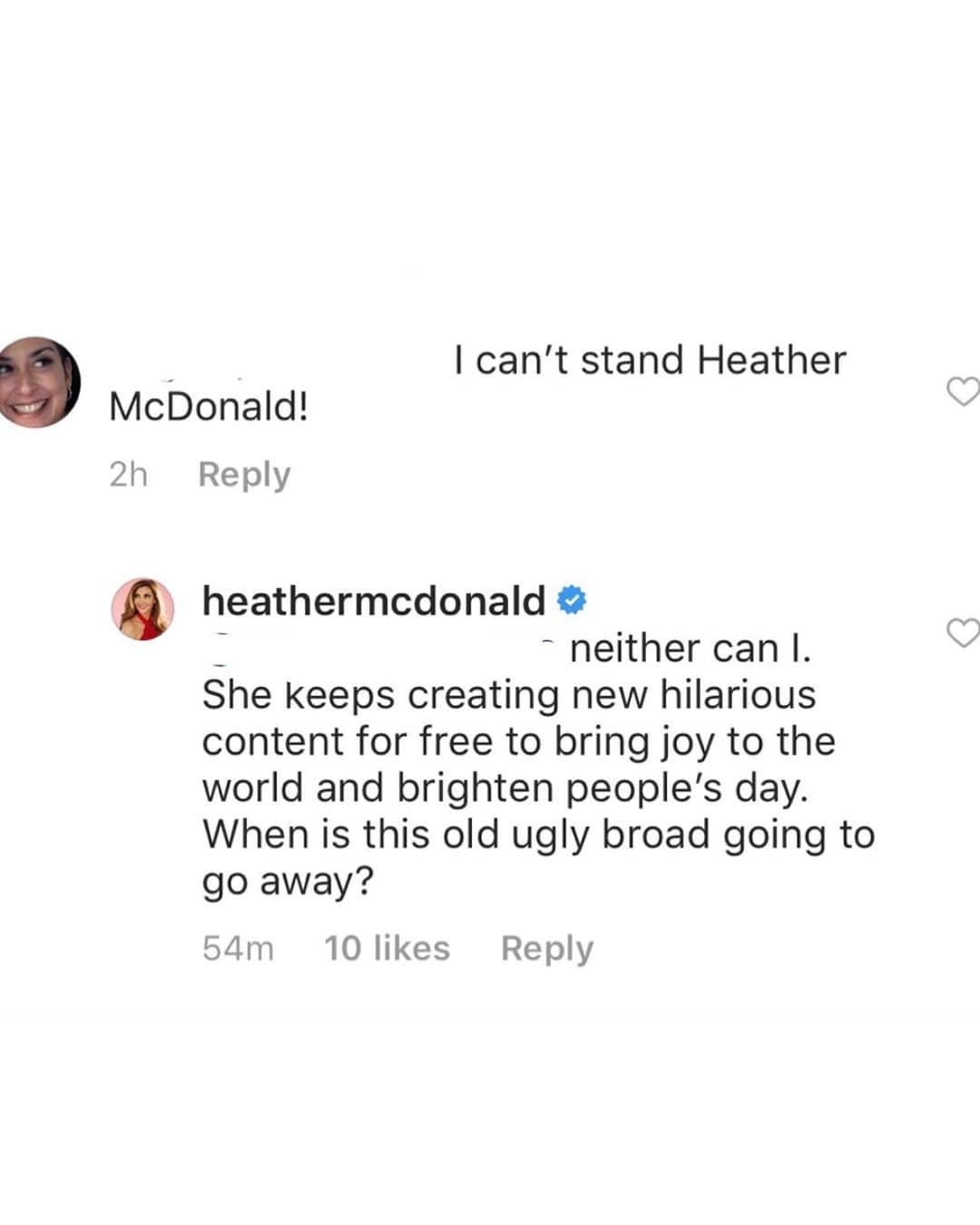 ヘザー・マクドナルドのインスタグラム：「I hear you. I stand with you. I wish I could go away too I’d have a lot more free time on my hands.」