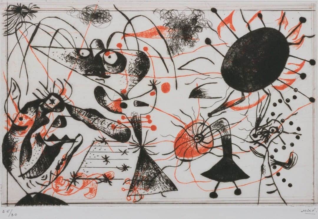 ニューヨーク近代美術館さんのインスタグラム写真 - (ニューヨーク近代美術館Instagram)「“The painter works like the poet: the word comes before the thought...Make a scribble. For me, it will be a point of departure, a shock. I attach great importance to the initial shock” –#JoanMiró, now on view in "Joan Miró: Birth of the World" mo.ma/joanmiro … [Credit: Joan Miró. Untitled from “Black and Red Series” (“Série noire et rouge”). 1938. One from a series of eight etchings. Purchased with the Frances Keech Fund and funds given by Agnes Gund and Daniel Shapiro, Gilbert Kaplan, Jeanne C. Thayer, Reba and Dave Williams, Ann and Lee Fensterstock, Linda Barth Goldstein, Walter Bareiss, Mrs. Melville Wakeman Hall, Emily Rauh Pulitzer, and Mr. and Mrs. Herbert D. Schimmel. © 2019 Successió Miró / Artists Rights Society (ARS), New York / ADAGP, Paris] #joanmiro」5月9日 2時27分 - themuseumofmodernart