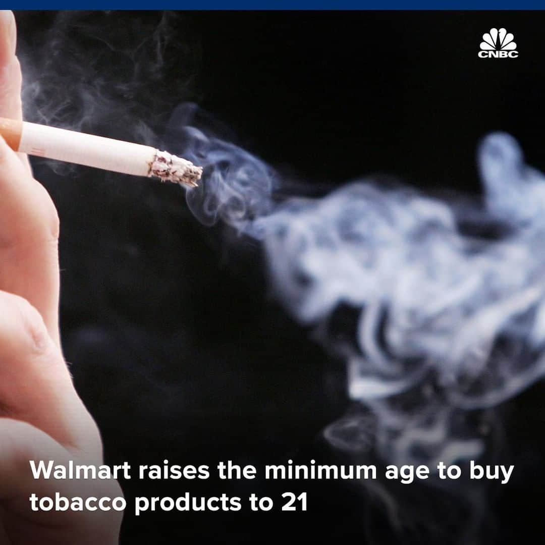 CNBCさんのインスタグラム写真 - (CNBCInstagram)「Walmart will increase the minimum age to buy tobacco products to 21 starting July 1.⠀ ⠀ ▪️Walmart it is also in the process of discontinuing sales of fruit and dessert-flavored e-cigarettes.⠀ ⠀ ▪️The FDA in April threatened to fine Walmart and other retailers for illegally selling tobacco products to minors.⠀ ⠀ Details, at the link in our bio. ⠀ *⠀ *⠀ *⠀ *⠀ *⠀ *⠀ *⠀ * ⠀ #walmart #FDA #tobacco #cigarettes #vape #vapelife #vapefam #ejuice #vapor #eliquid #ecig #thefda #regulation #publichealth #addiction #nicotine #walmart #regulation #business #news #new #cnbc」5月9日 5時25分 - cnbc