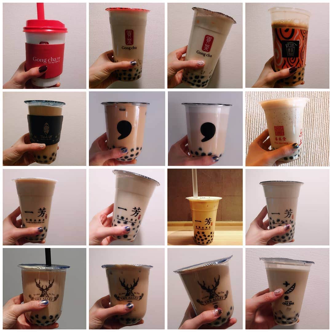 のインスタグラム：「ここ最近のタピオカたちまとめ🐼❤️ #gongcha #ゴンチャ  #piyanee #ピヤニ  #tea18  #commatea #コンマティー  #春水堂  #一芳 #一芳台灣水果茶  #thealleylujiaoxiang #ジアレイ  #chabar ・ ・ #タピオカのある生活  #タピオカミルクティー #タピオカ #tapioca」