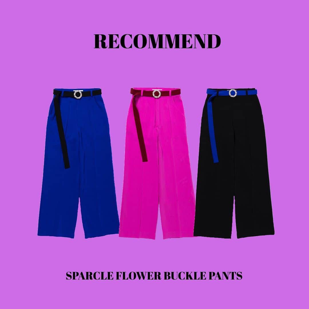 Aymmy in the batty girlsのインスタグラム：「【RECOMMEND】﻿ ﻿ ◽︎ SPARCLE FLOWER バックルパンツ﻿ col:BLUE/PINK/BLACK﻿ siz:S/M﻿ ¥18,360 (tax in)﻿ ﻿ 【販売先】﻿ ・﻿ONLINE STORE﻿ ・AMAZON﻿ ﻿ #aymmy #aymmyinthebattygirls﻿﻿﻿ #エイミー #原宿 #ボトムス #パンツ #バックル #ベルト付き #」