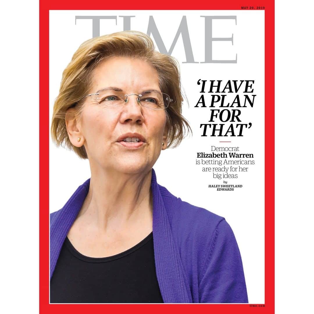 TIME Magazineさんのインスタグラム写真 - (TIME MagazineInstagram)「@elizabethwarren has set herself apart in a crowded Democratic field by offering more than a dozen complex policy proposals designed to address an array of problems, from unaffordable housing and child care to the burden of student debt. Her anticorruption initiative would target the Washington swamp, and her anti­trust measures would transform Silicon Valley. On May 8 she unveiled a $100 billion plan to fight the opioid crisis. This flurry of white papers, often rendered in fine detail, appears to suggest a technocratic approach to governing. But in fact, her ­vision, taken as a whole, is closer to a populist political revolution, writes @sweetwards. Warren trails front runner Joe Biden. She doesn’t have the die-hard base that Bernie Sanders built in 2016, and her campaign may be haunted by the specter of Hillary Clinton’s failure. But the first votes in the 2020 primaries will not be cast for nine months. So, Warren, 69, is committed to running what she describes as “a different kind of campaign”—­offering a more unapologetically liberal agenda than any presidential candidate in recent memory. “I want to fix the systems in this country so they work for Americans, not just for giant corporations or Big Pharma or the Goldman Sachs guys,” she says. “That’s not just my political career. That my whole life’s work.” Read this week's cover story at the link in bio. Photograph by @kristaschlueter for TIME」5月9日 21時14分 - time
