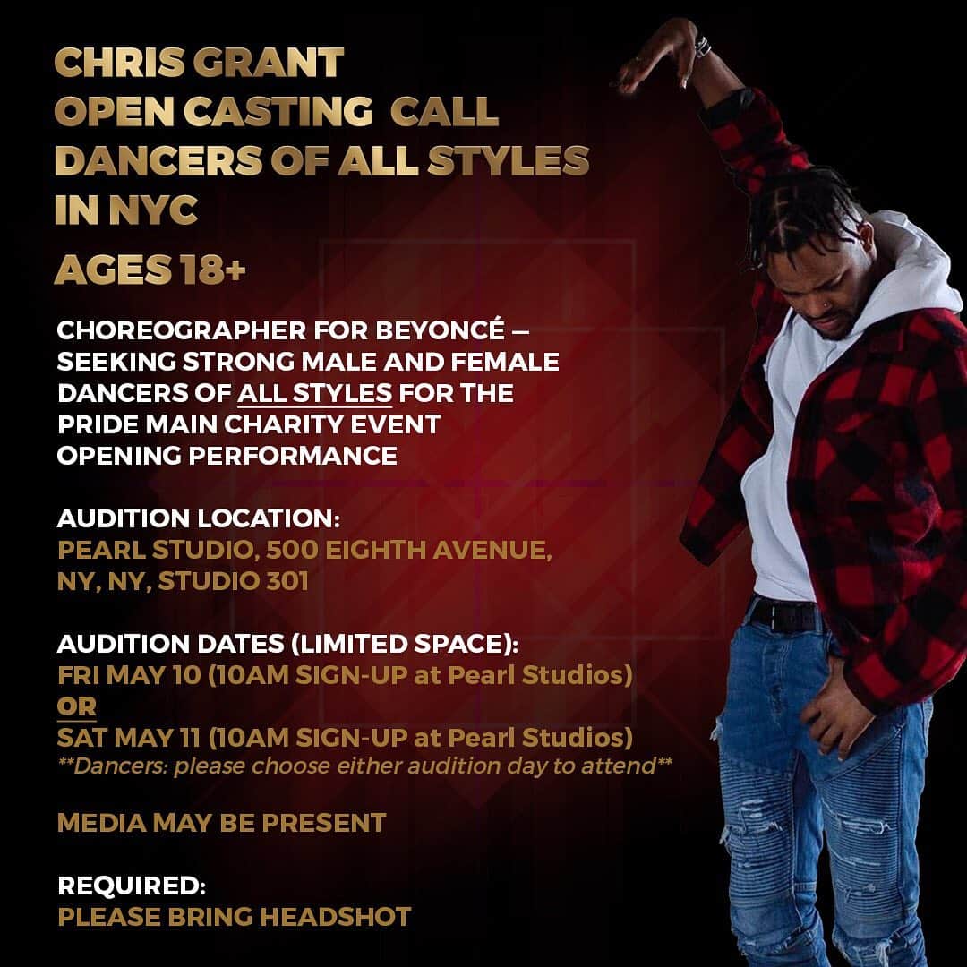 ダニエル・ポランコさんのインスタグラム写真 - (ダニエル・ポランコInstagram)「#REPOST  MAJOR NYC OPEN CALL DANCE AUDITION ANNOUNCEMENT - LARGEST LGBTQ MAIN PRIDE CHARITY EVENT IN NYC DURING WORLD PRIDE!  NBC Network will be with Beyonce's Choreographer @chrisgranted this coming Friday, 5/10 as he searches for 30 dancers (males + females) to perform alongside Chris Grant at The Pride Main Event @pridefestivalnyc during WorldPride at the Jacob Javits Center for over 15,000 people (audition details below). SIGN UP AT PEARL STUDIOS ON AUDITION DAY - LIMITED SPACE  Chris will be joined by Choreographer @hellojonte, artist @mikeypesante and @1triciamiranda "COME DANCE WITH US TO CELEBRATE THE 50TH ANNIVERSARY & LEGACY OF STONEWALL 1969"  Audition Details.  NYC Dancer Open Call Auditions - 18+ "All Styles"  Audition Day 1 Date: Friday, May 10 Pearl Dance Studio  500, 8th Avenue  Studio: 301  Sign Up: 10:00am at Pearl Studios **NBC Network will be present** OR  Audition Day 2 Date: Saturday, May 11 Pearl Dance Studio  500, 8th Avenue  Studio: 301  Sign Up: 10:00am at Pearl Studios **Dancers please choose either audition day to attend - Friday is recommended** Further information, please contact Chris Grant Management @jasonsetoproductions」5月10日 2時42分 - dannip18
