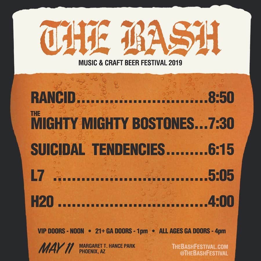 Rancidさんのインスタグラム写真 - (RancidInstagram)「Phoenix, exclusive Rancid merch available this Saturday at The Bash! Swipe for set times. See you there 👊」5月10日 2時56分 - rancid
