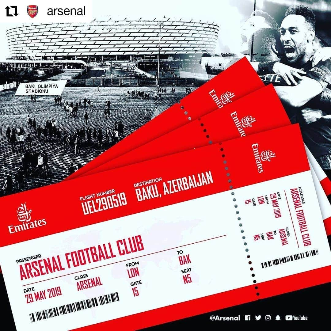 プレミアリーグさんのインスタグラム写真 - (プレミアリーグInstagram)「#Repost @arsenal • • • • • • Baku, we’ve booked our tickets! 🎟 #arsenal #afc #arsenalfc #coyg #uel #europaleague  #regram #premierleague」5月10日 6時05分 - premierleague