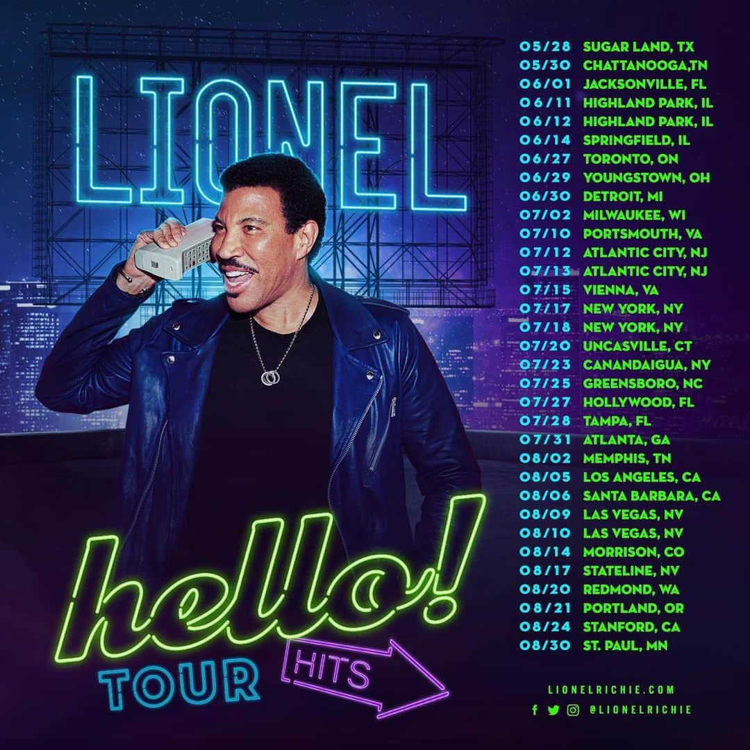 ライオネル・リッチーさんのインスタグラム写真 - (ライオネル・リッチーInstagram)「Coming to a city near you! Can’t wait to see you all on the road! 🙌 #HelloTour」5月10日 8時32分 - lionelrichie