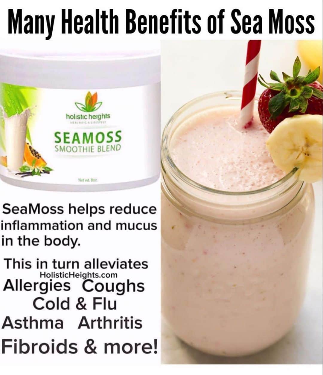 エリカ・キャンベルさんのインスタグラム写真 - (エリカ・キャンベルInstagram)「#Repost @holisticheights ・・・ Holistic Heights Seamoss Smoothie Blends help reduce inflammation and mucus in the body. This in turn helps to alleviate symptoms of allergies, cold & flu, asthma, fibroids and much more! Seamoss is the truth!!! Available @ www.HolisticHeights.com  Link in Bio. . . . . . . . . . #healthyisalifestyle #vegan #holisticheights #allergies #fibroids #smoothie #whatveganseat #glutenfree #organic #greenliving #seamoss #irishmoss #seaveggies #plantbased #cleaneating #eatclean #fit #weightloss #vegansofig #nutrition #arthritis #veganism #alkalineVegan #bromide #SeamossSmoothieBlend #seamossSmoothie #drSebi #SebiApproved #drsebiDiet」5月10日 20時49分 - imericacampbell