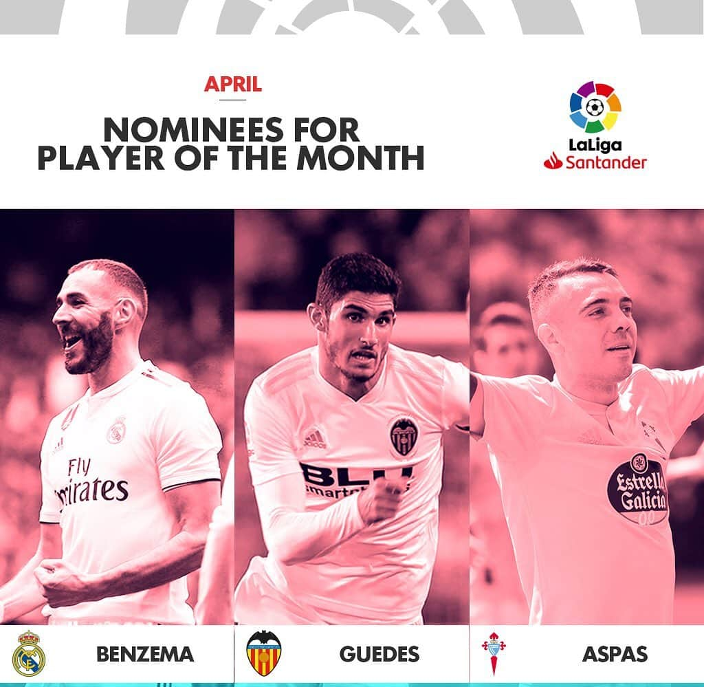 LFPさんのインスタグラム写真 - (LFPInstagram)「🏅@karimbenzema 🏅@goncaloguedes15 🏅@i.aspas10  These are the nominees for April Player of the Month in LaLiga Santander! Your favourite? 🤩 • #Benzema #RealMadrid #Guedes #Valencia #Aspas #Celta #LaLigaSantander #LaLiga」5月10日 20時09分 - laliga