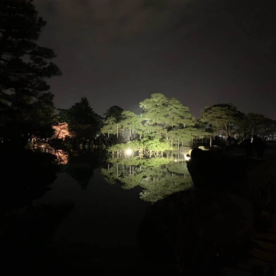 星野真里さんのインスタグラム写真 - (星野真里Instagram)「春の夜の水面に映るその世にも 同じ悩みを持つ人いますか？ #今更ながらの夜桜 #兼六園 #ライトアップの素晴らしさを体験しました #まるでパラレルワールド」5月10日 17時34分 - mari_hoshino.7.27