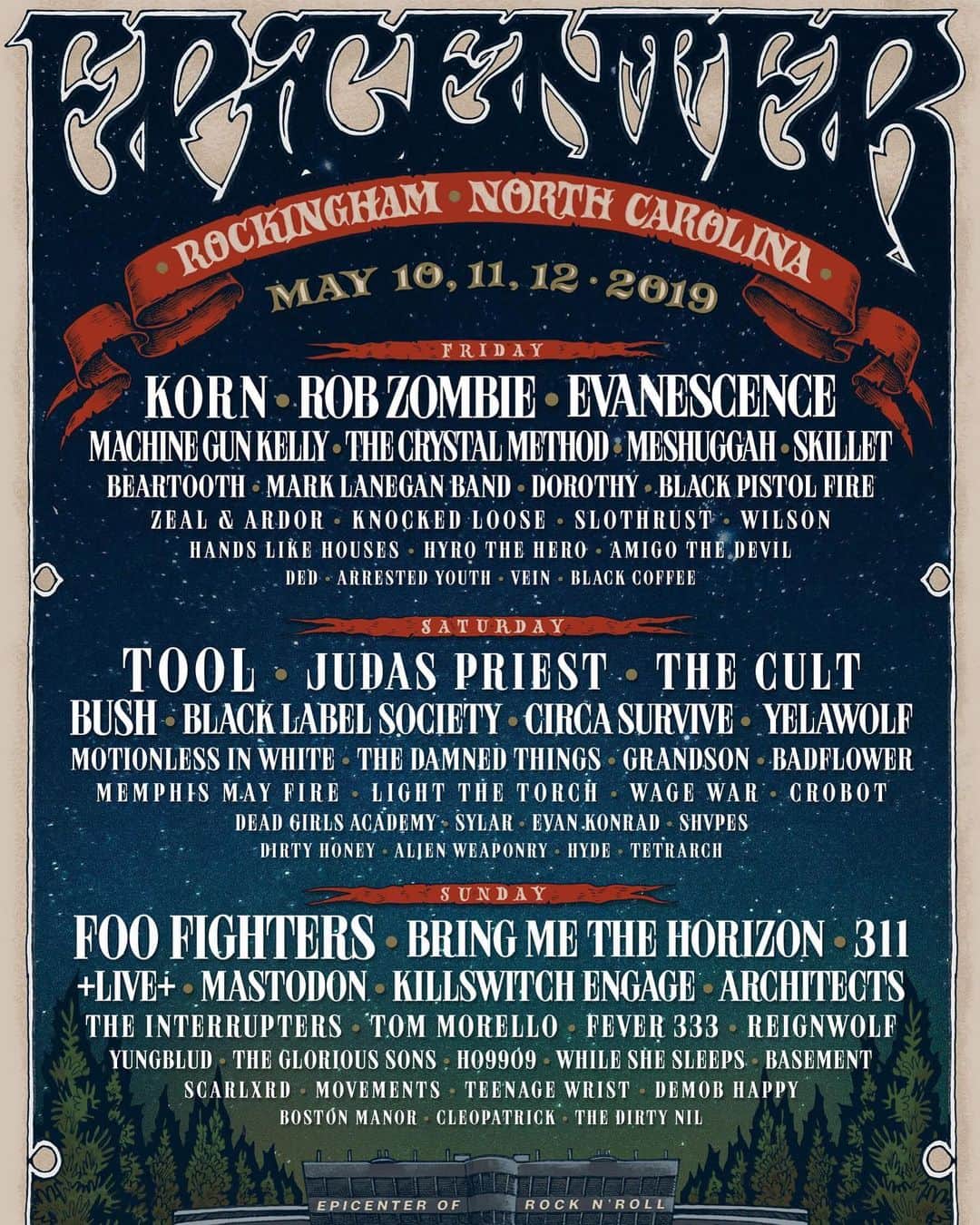 フー・ファイターズのインスタグラム：「UPDATED SET TIMES!! FOOS ON STAGE TONIGHT AT 9:25PM!! . ARE YOU READY??!!! 🤘🤘 SEE YOU THIS WEEKEND @epicenterfest CAN’T FCKIN WAIT!! 🎫: epicenterfestival.com」