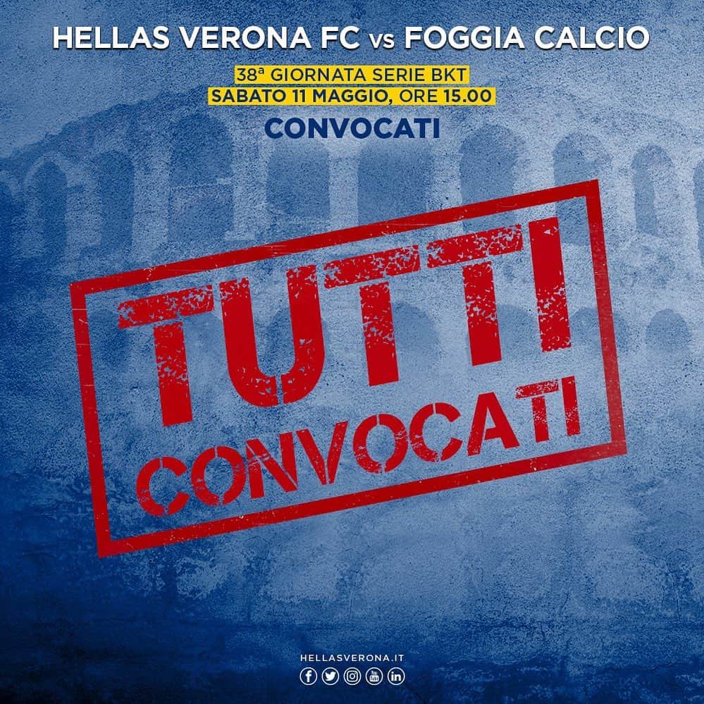 エラス・ヴェローナFCさんのインスタグラム写真 - (エラス・ヴェローナFCInstagram)「‪#VERONAFOGGIA: TUTTI CONVOCATI! Forza Hellas! ‬」5月10日 22時01分 - hellasveronafc