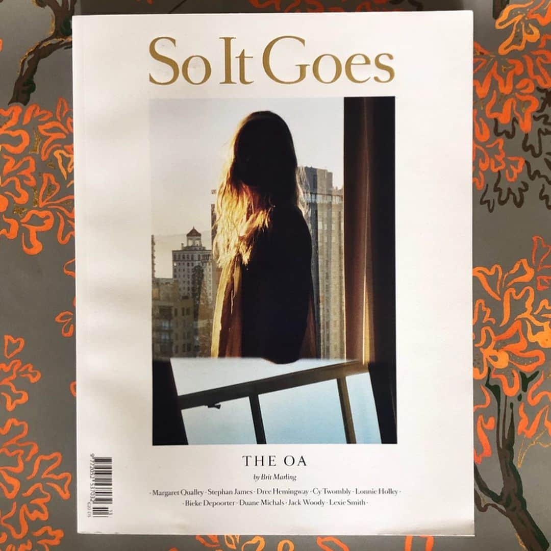 ブリット・マーリングのインスタグラム：「I shot a cover! 😱  @z_al and I had an in depth conversation with @jamiewright84 of @soitgoesmag in the new issue out on stands now and avail for order online. The 26 page spread on #theoa has images from behind the scenes, pages of my writing journal, and a few 35mm prints I shot while we were making Part II.  The cover image is a self portrait I took in San Francisco on a day off from shooting. I love that James made it one of the covers. I dig the idea of a woman lensing herself.  Go find the issue—our talk with James is in print only. Too many secrets disclosed for the internet. ((This cover has sold out online but the 26 page feature is in all other versions of issue 13 and this cover is also on newsstands))」