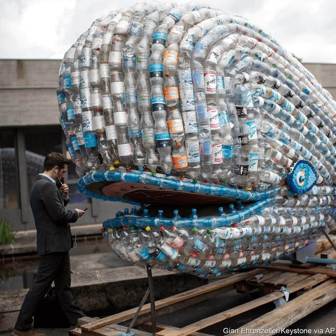 ABC Newsさんのインスタグラム写真 - (ABC NewsInstagram)「A whale made out of plastic bottles collected from the ocean is seen on display at the 49th St. Gallen Symposium in Switzerland. #whale #plastic #litter #environment」5月11日 2時26分 - abcnews