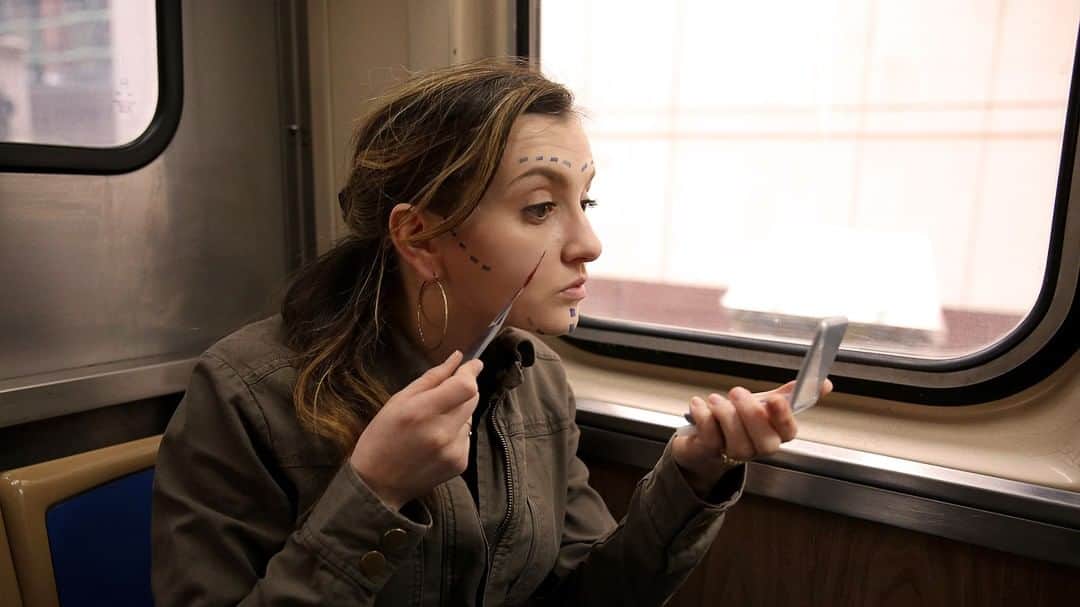 ジ・オニオンさんのインスタグラム写真 - (ジ・オニオンInstagram)「Harried Woman On Train Quickly Doing Plastic Surgery On Face Before Work⠀ ⠀ Visit link in bio for full story.⠀」5月11日 3時45分 - theonion