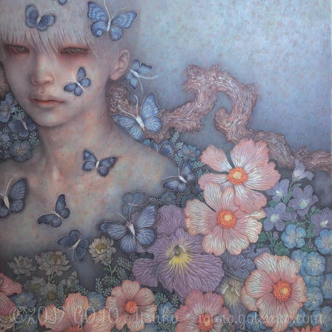 後藤温子さんのインスタグラム写真 - (後藤温子Instagram)「wip🌸🌼🌷 #art #painting #Watercolor #cottoncloth #gotoatsuko  #後藤温子  #flower #portrait #butterfly」5月11日 3時55分 - gotsukooo