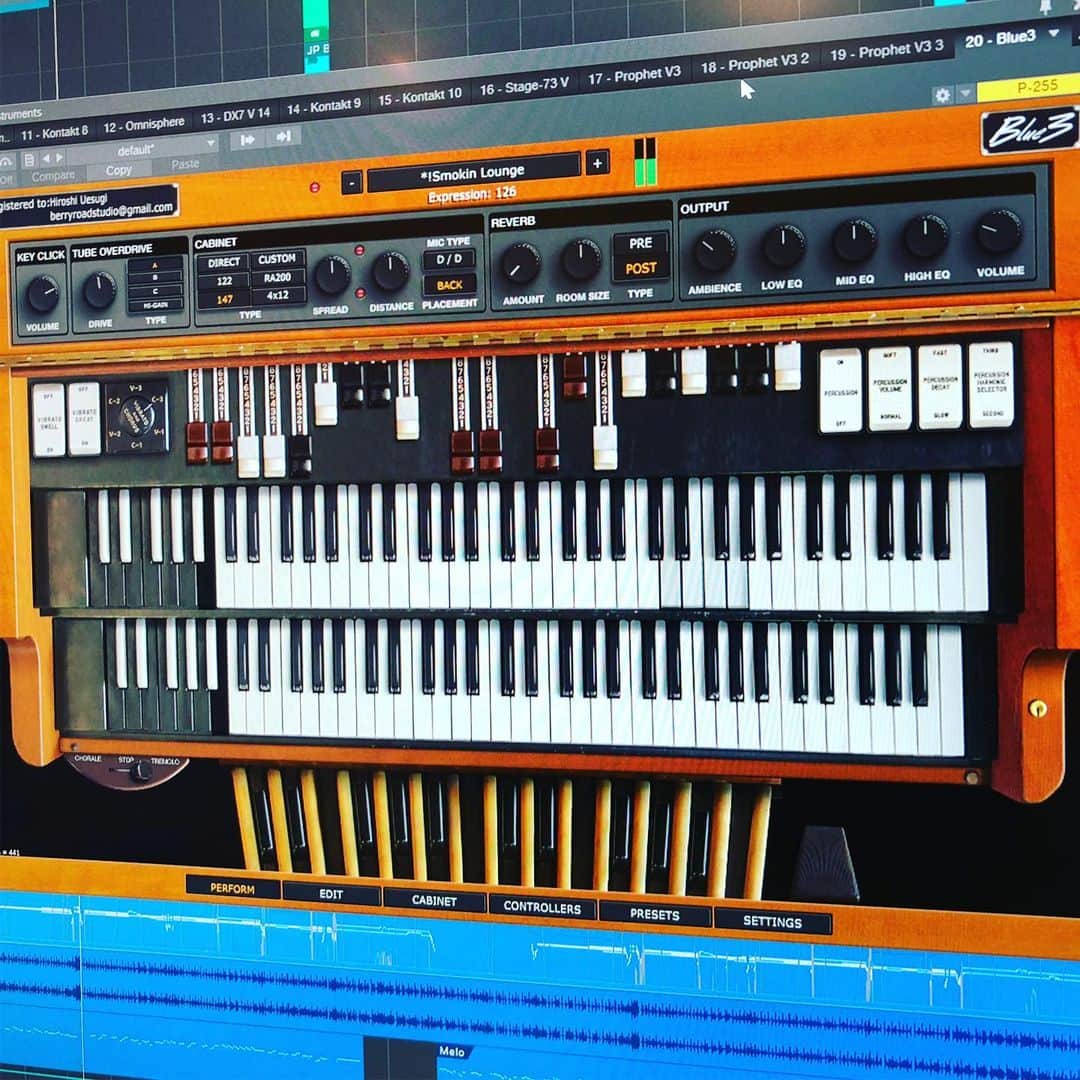 上杉洋史のインスタグラム：「Amazing Hammond simulator. #ggaudio #blue3 #organ #hammond #hammondorgan #vst #plugin #softsynths」