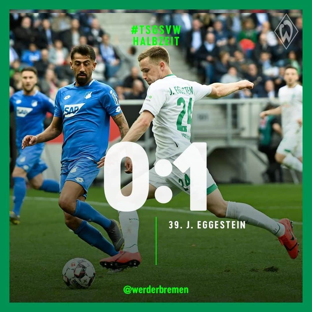 ヴェルダー・ブレーメンさんのインスタグラム写真 - (ヴェルダー・ブレーメンInstagram)「Knappe Führung zur Pause. _______ #werder #bremen #svw #tsgsvw #Bundesliga #Auswärtsspiel #Videoschiri #nordphoto」5月11日 23時20分 - werderbremen