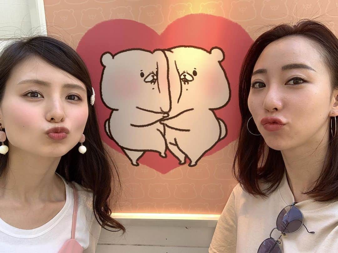 朝見心のインスタグラム：「(∵) 諒子たんと熊と私 諒子ちゃんの美しさすごいやろ」