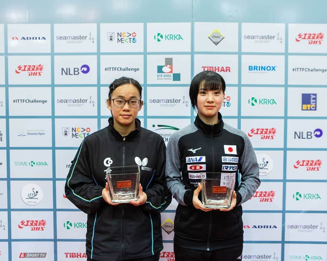 のインスタグラム：「#Congratulations to our 2019 #ITTFChallenge Slovenia Open U21 Champions! 💪🏻💪🏻 . U21 WS 🥇Miyuu Nagasaki 🥈Tsai Yu-Chin . U21 MS 🥇Feng Yi-Hsin 🥈Bastien Rembert」