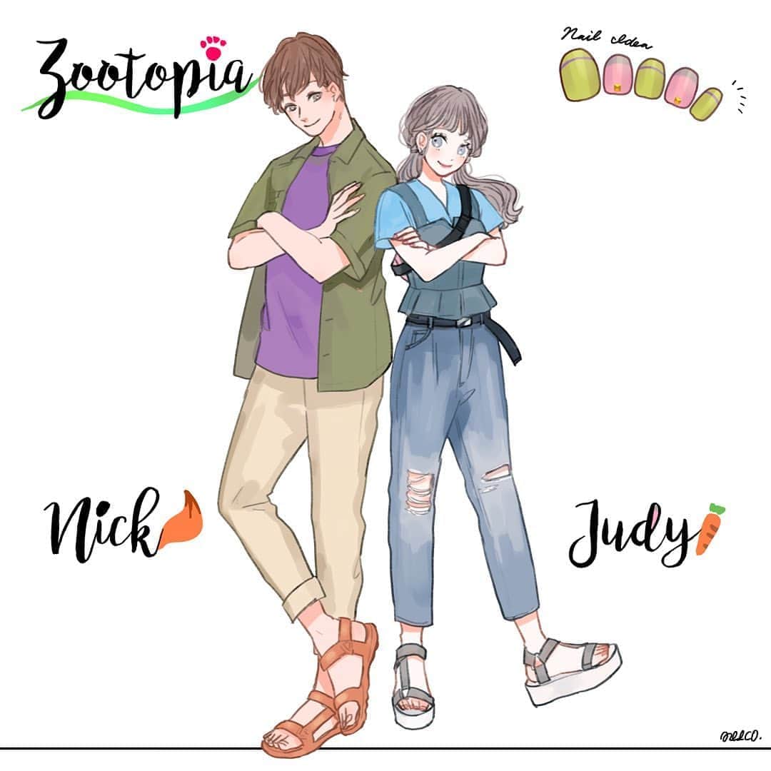 みーこさんのインスタグラム写真 みーこinstagram ニックとジュディイメージの夏コーデ イラスト イラストレーター イラストグラム ファッション ファッションコーデ ファッションイラスト 春コーデ ディズニーコーデ 夏コーデ ズートピア