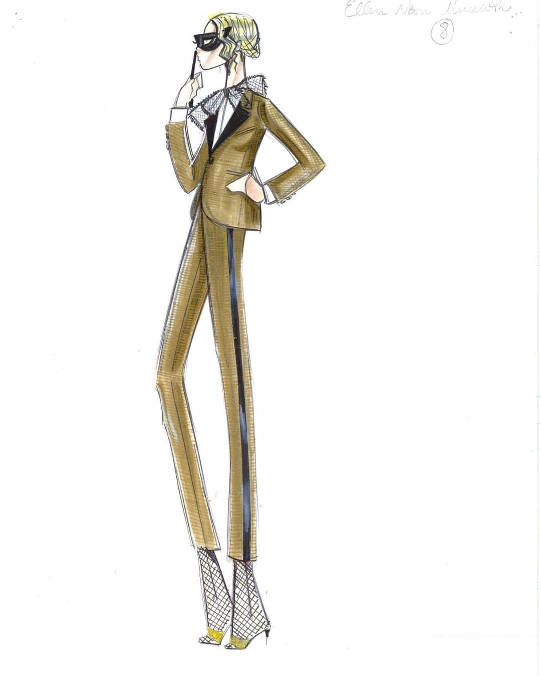 エレン・ヴォン・アンワースさんのインスタグラム写真 - (エレン・ヴォン・アンワースInstagram)「In ❤️with the drawing of me in the golden suit creation for the @dior masquerade ball in #venice . Grazie mille @mariagraziachiuri 🙏🏻🙏🏻🙏🏻」5月12日 16時54分 - ellenvonunwerth