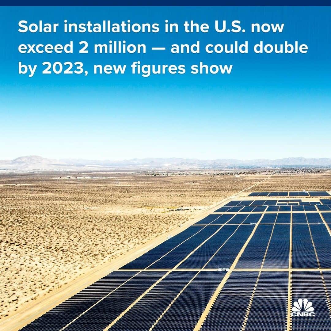 CNBCさんのインスタグラム写真 - (CNBCInstagram)「It looks like the United States is embracing solar energy.⠀ ⠀ The 2 million mark comes just 3 years after installations hit 1 million, a figure it took the industry 40 years to reach. ⠀ ⠀ California was responsible for 51% of the first million installations and 43% of the second million.⠀ ⠀ Looking at the bigger picture, the U.S. Energy Information Administration says it expects renewable sources, excluding hydropower, will provide around 11% of electricity generation this year, rising to 13% in 2020.⠀ ⠀ Details, at the link in our bio. ⠀ *⠀ *⠀ *⠀ *⠀ *⠀ *⠀ *⠀ *⠀ #cleanenergy #greenenergy #sustainability #environment #renewableenergy #sustainable #new #cnbc」5月12日 22時57分 - cnbc