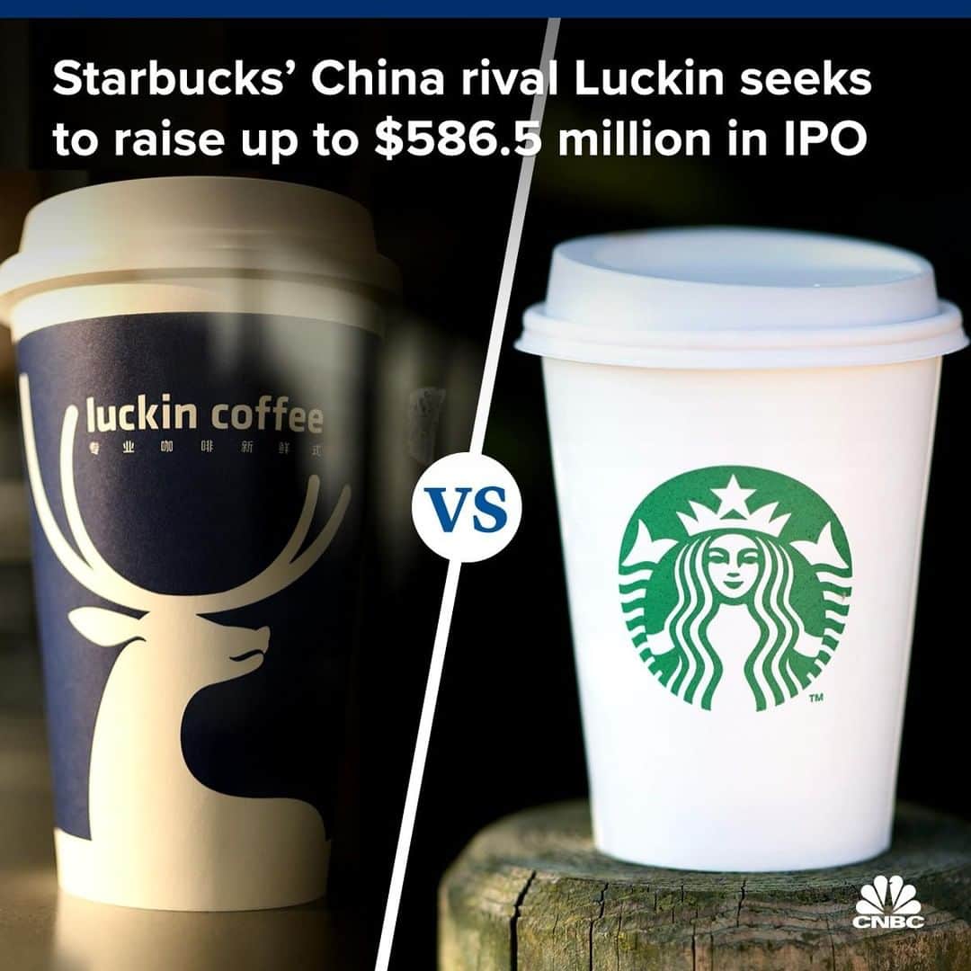 CNBCさんのインスタグラム写真 - (CNBCInstagram)「China’s Luckin Coffee is growing at breakneck speed, and it’s not slowing down for Starbucks.⠀ ⠀ ▪️Luckin Coffee operates 2,370 stores in China and plans to open another 2,500 this year to displace Starbucks as China’s largest coffee chain.⠀ ⠀ ▪️In SEC filings, the company said it expects to offer 34.5 million American depository shares priced between $15 and $17 each to raise up to $586.5 million.⠀ ⠀ ▪️The company, founded in June 2017, has yet to make a profit and is banking on coffee consumption in China to rise.⠀ ⠀ To read more about its IPO plans, visit the link in bio.⠀ *⠀ *⠀ *⠀ *⠀ *⠀ *⠀ *⠀ *⠀ #starbucks #coffee #starbuckscoffee #luckin #luckincoffee #china #restaurants #qsr #ipo #sec #markets #investing #nasdaq #nyse #business #businessnews #cnbc⠀」5月13日 14時00分 - cnbc