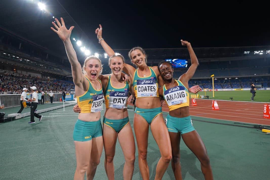 Naa Anangのインスタグラム：「6th in the final, best Australian Women’s 4x100m performance in a championships in 27 years, fasted time in 19 years, qualified for World Championships in Doha and 3rd fastest Aus time ever!! 🤯 So proud of these girls and what we’ve achieved in only a month and so blessed to know each of them. Until next year Japan 😉✌️ #wheresStan #runningwithmyRabbi」