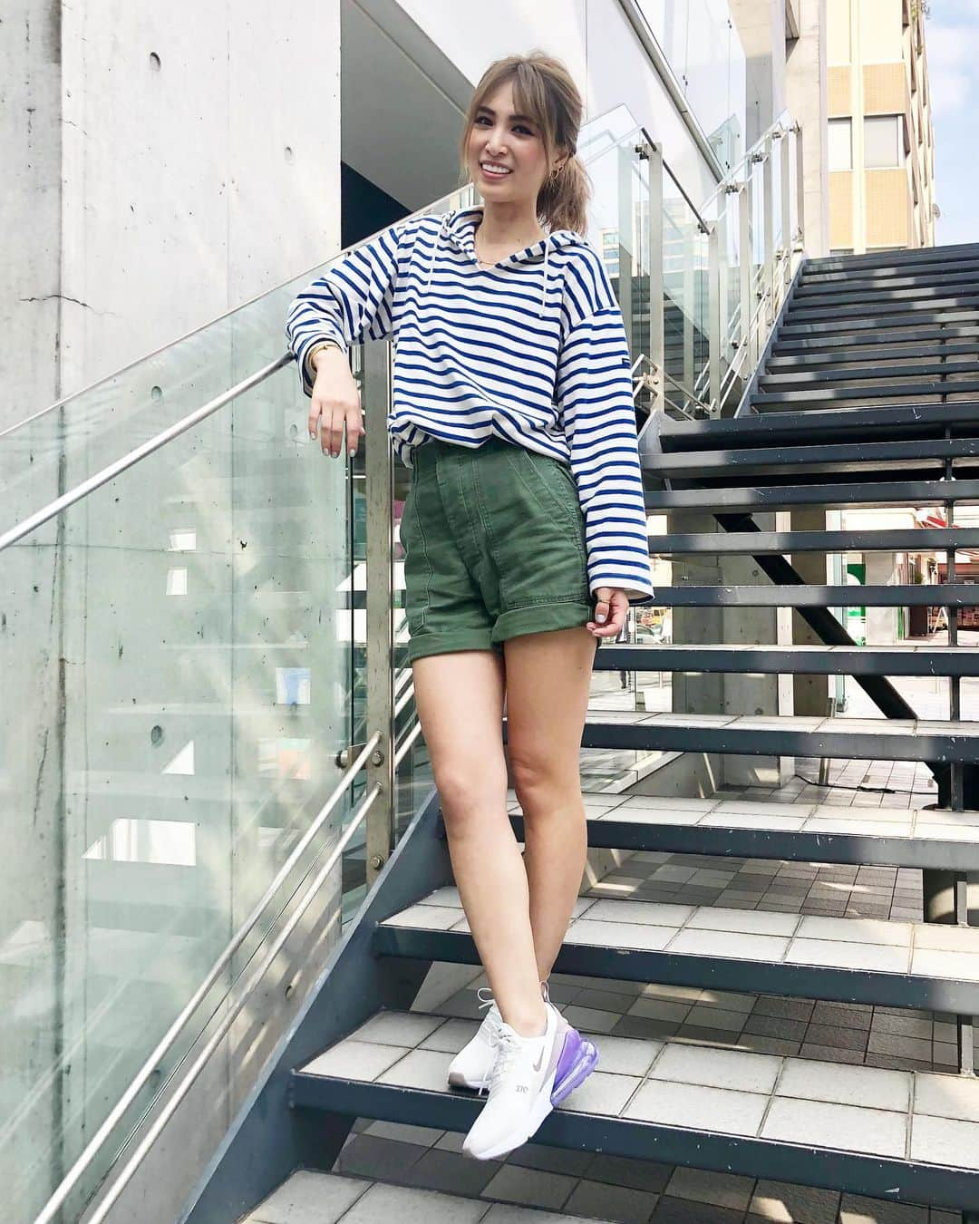 月本えりさんのインスタグラム写真 - (月本えりInstagram)「#ootd ボーダーにファティーグショーツ🚢 #fashion #outfit #saintjames #tops #shorts #fatigueshorts #nike #sneakers #airmax270 #mensfashion #vintageclothing #monday #ericore」5月13日 22時57分 - eritsukimoto