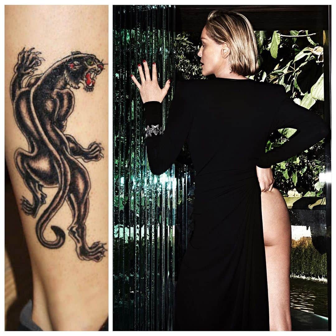 JO BAKERのインスタグラム：「S H A R O N • S T O N E 🇺🇸 Cheeky Mood #panthertattoo inspired..... #sharonstone for @vogueportugal  Photog @branislavsimoncik  Style @paris_libby  Hair @giannandreahair  Makeup by me #jobakermakeupartist using @chantecaille #futureskin #dewy radiant at any age!!!!」