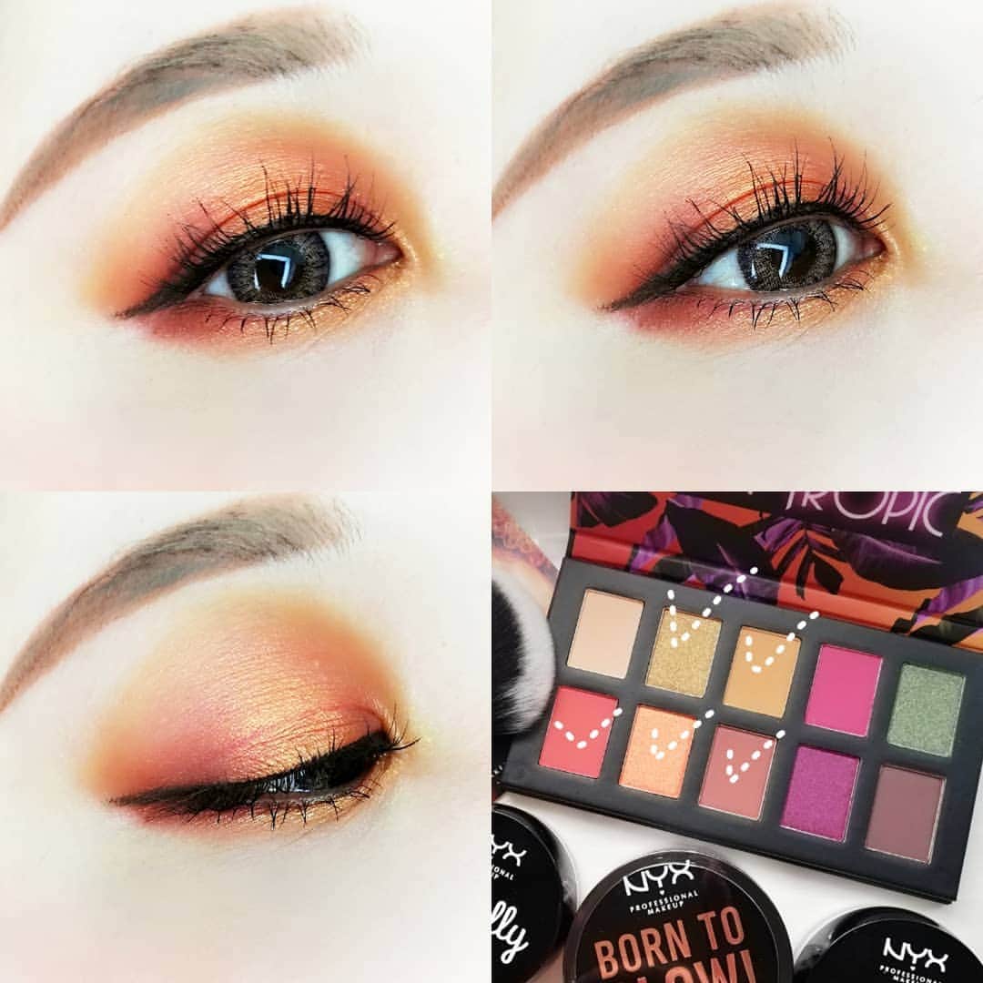 romi699667のインスタグラム：「@nyxcosmetics_jp  オフトロピックシャドウパレット02 カラコン　@claracontact ロードピンク 🍓🍍🍊 #アイシャドウ#asianeyes #アイメイク#オレンジメイク#nyxcosmetics #海外コスメ#nyxcosmeticsjp #化粧#化妝#眼妝#眼影 #美妝 #아이섀도우#메이크#오늘의화장#カラーメイク#新作コスメ#コスメ#eotd#makeup #asianmakeup #クララコンタクト#eyemakeup #motd#eyeshadow#kbeauty #キャンメイク#makeupoftheday#ロードピンク#カラコン」
