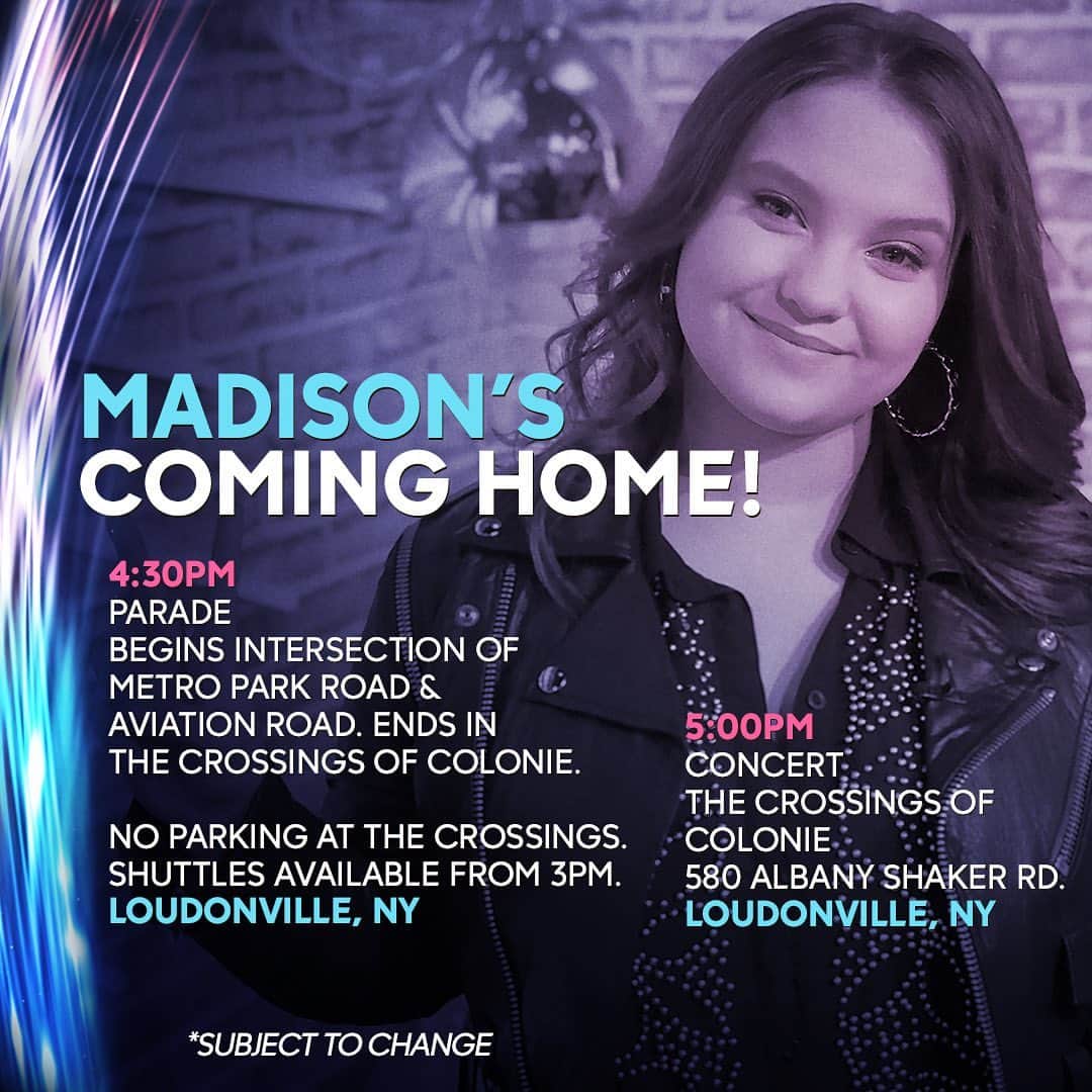 American Idolさんのインスタグラム写真 - (American IdolInstagram)「Madison’s Coming Home! 🎉  If you are in the greater Albany area, join us TOMORROW May 14th for a day of festivities honoring Cohoes’-own #AmericanIdol Top 3 Finalist, Madison VanDenburg!  All events open to the public.」5月14日 7時25分 - americanidol