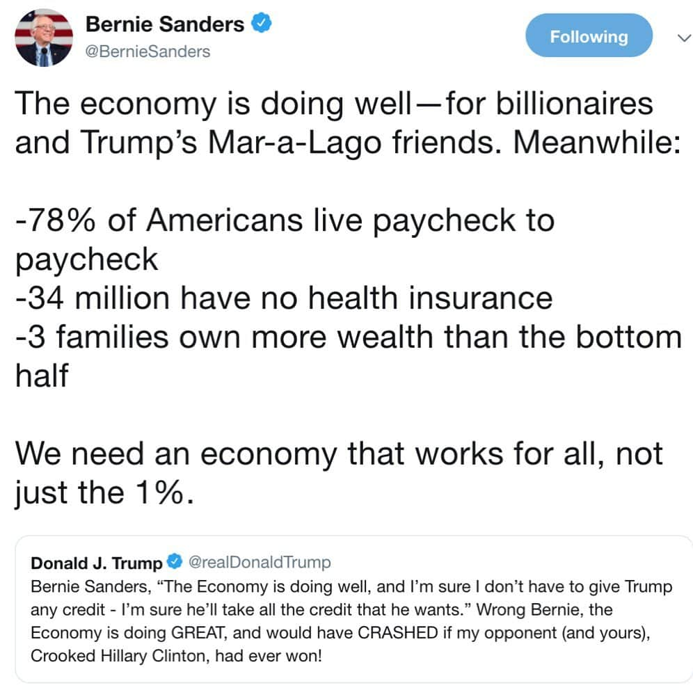 バーニー・サンダースさんのインスタグラム写真 - (バーニー・サンダースInstagram)「The economy is doing “GREAT” for billionaires and Trump’s Mar-a-Lago friends.」5月14日 3時40分 - berniesanders