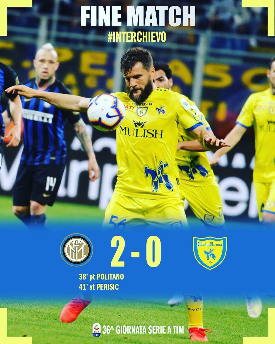 ACキエーヴォ・ヴェローナさんのインスタグラム写真 - (ACキエーヴォ・ヴェローナInstagram)「Fine match #InterChievo 2️⃣-0️⃣ ➡️ Next match #ChievoSamp! Tutti al Bentegodi per il #PellissierDay 💛💙 #ForzaChievo #lagentecomenoinonmollamai #calcio #addioalcalcio #pellissier #seriea」5月14日 6時02分 - acchievoverona