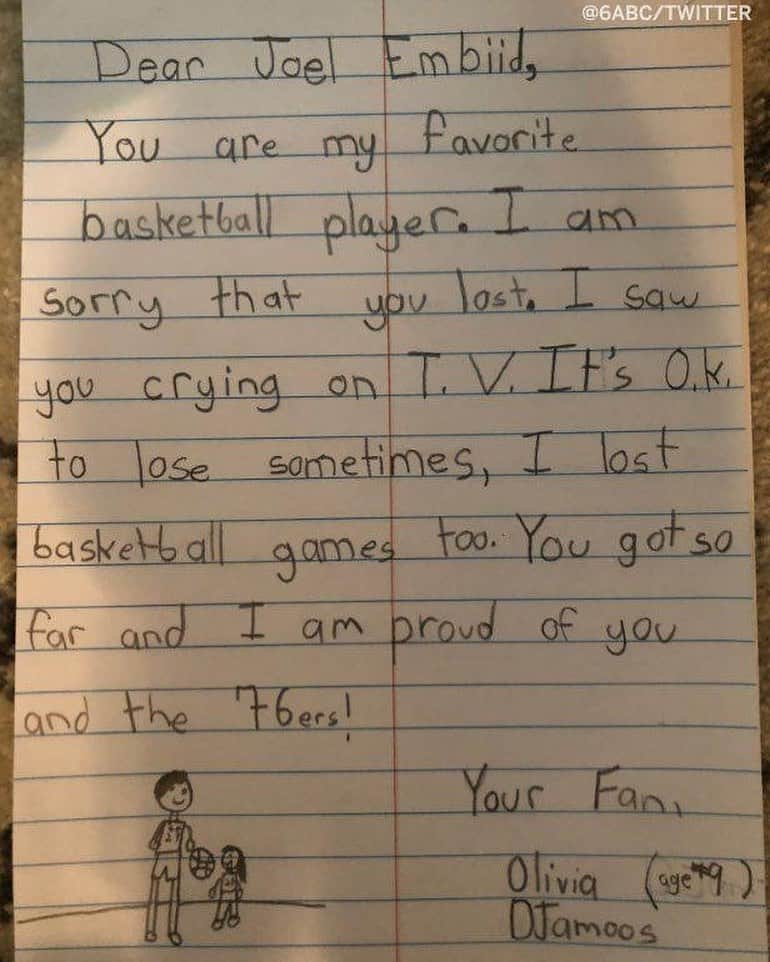 espnさんのインスタグラム写真 - (espnInstagram)「After the @sixers heartbreaking Game 7 loss, a 9 year-old fan wrote an uplifting message to @joelembiid ☺️ (via @6abcactionnews)」5月14日 12時30分 - espn