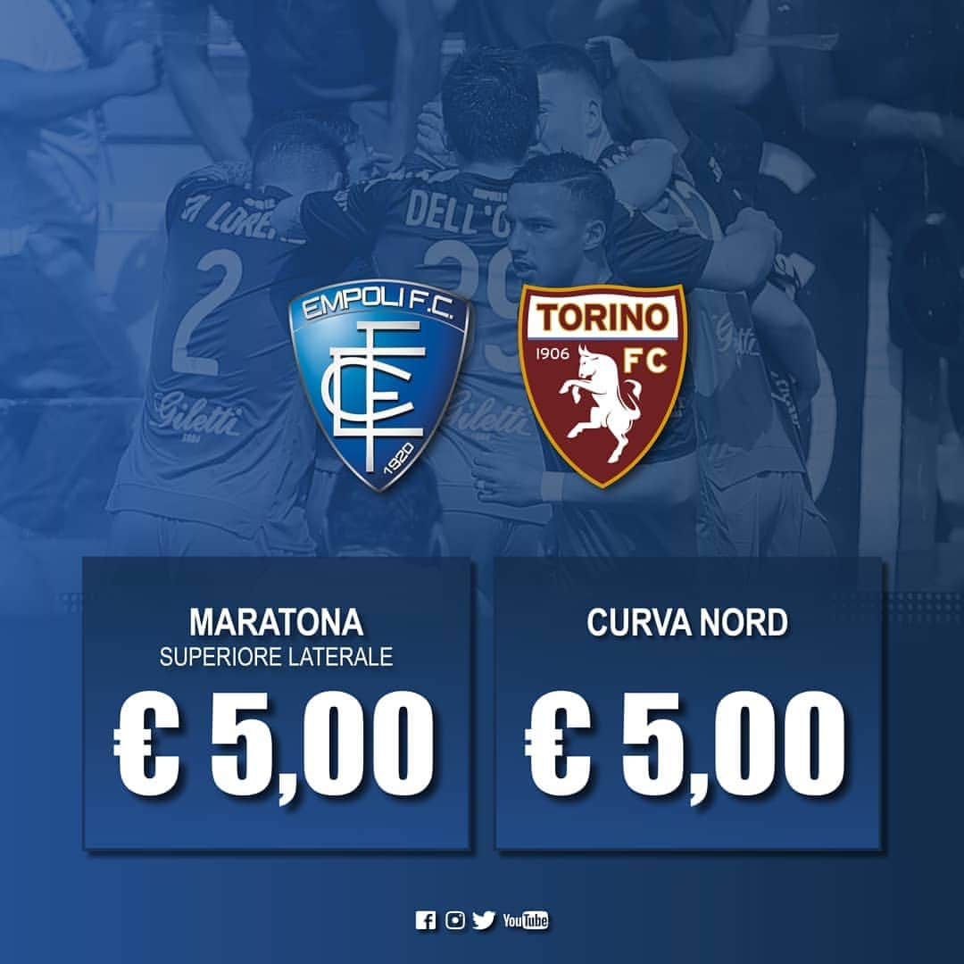 エンポリFCさんのインスタグラム写真 - (エンポリFCInstagram)「#EmpoliTorino Maratona e Curva Nord a 5 euro!  Gli abbonati, i possessori delle fidelity card azzurre, studenti e donne possono acquistare fino a due tagliandi al prezzo promozionale di 5 euro per i settori indicati.  Per tutte le info visita la sezione dedicata sul nostro sito ufficiale」5月14日 21時09分 - empoli_fc_official