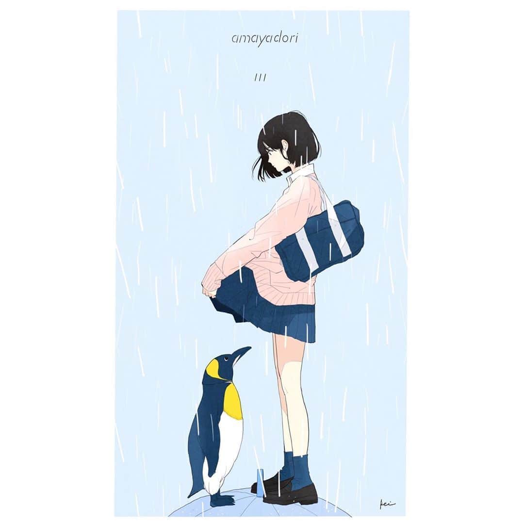 かとうれいのインスタグラム：「雨宿り , ( 2019 )﻿ ﻿  #illustration #artwork #drawing」