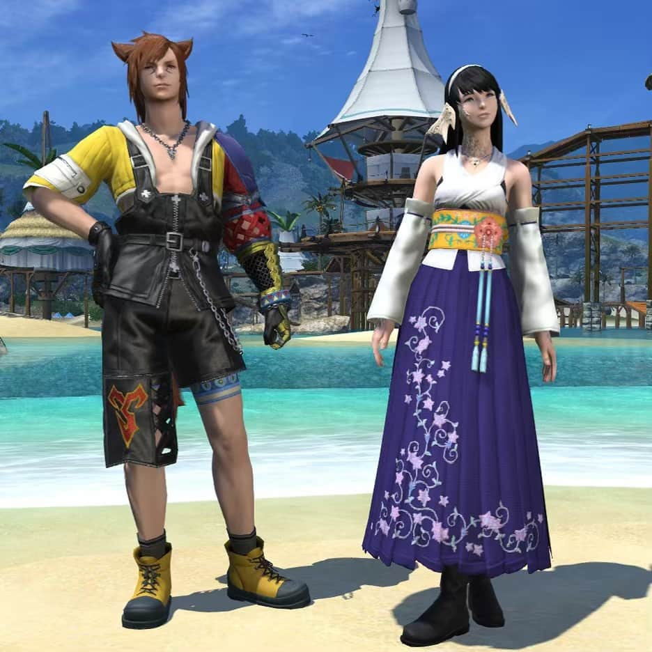 FINAL FANTASY XIVさんのインスタグラム写真 - (FINAL FANTASY XIVInstagram)「HA-HA-HA-HA! New costume sets have landed in the Mog Station! Now you can dress up as Tidus and Yuna! 💜#FFXIV #FF14」5月15日 1時16分 - ffxiv