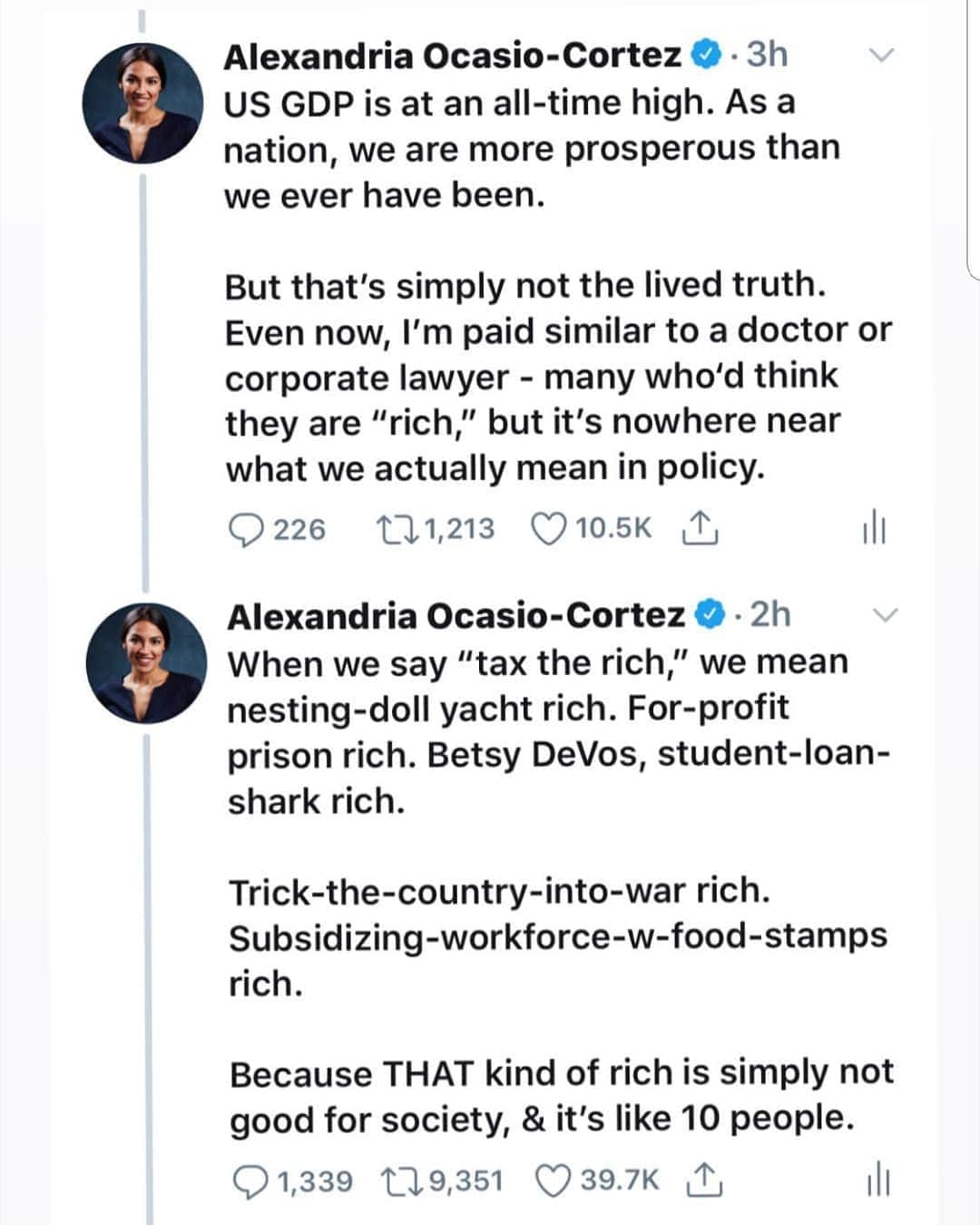 のインスタグラム：「Yes this is what we mean #taxtherich no I dont agree with everything @ocasio2018 says does or votes on but yes tax the rich people who are so rich all they want to do is take more money away from us not rich people. So rich they could spend all of their cash 10 or 100 times over. I mean what the fuck do you do with so much fucking cash got an idea help people!!! @betsydevosed @kimkardashian @kyliejenner @thisisbillgates @jeffbezos pay people a fair wage + legit #healthcare safe work conditions and overtime 🤑🤑🤑💰💸💸💸💸」