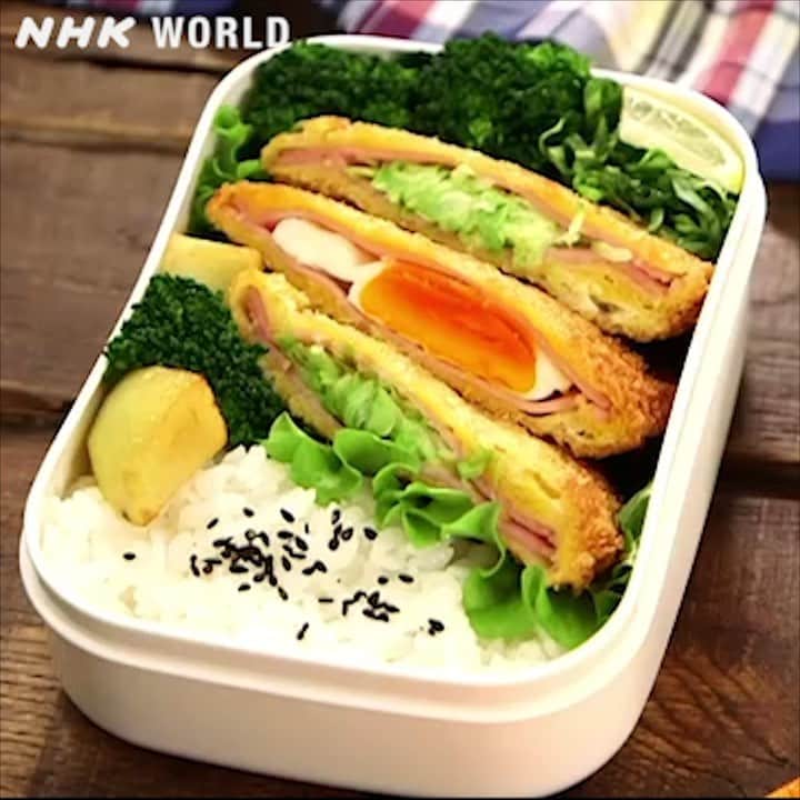のインスタグラム：「🍱Bento is a small Japanese lunchbox filled with a mix of delicious food. Ham Katsu (Ham Cutlet) is a popular side dish and perfect for bento. See how to make it with cabbage and cheese, or fried egg. Yum! 🍳🐖🤤 For more: Bento Expo. . . #BentoExpo #MarcMatsumoto #MakiOgawa #bento #bentobox #lunchbox #japaneselunchbox #hamkatsu #hamcutlet #ham #cabbage #cheese #egg #breadcrumbs #fry #goldenbrownanddelicious #eat #japanesefood #japanesecooking #japantrip #japantravel #travel #japan #instagram #instagramjapan #nhkworld #nhkworldjapan #nhk」