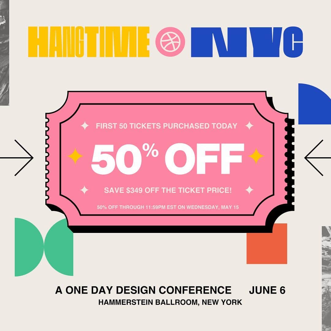Dribbbleさんのインスタグラム写真 - (DribbbleInstagram)「⚡️Haven't yet purchased your #HangTimeNYC conference ticket? Today is your day! We reserved 50 tickets at 50% off with the code NYCFLASH! Peep our Lnk.Bio for the direct purchase link.  This deal is only available to new ticket purchases through 11:59pm EDT today. #designconference #flashsale #design #designers #NYC」5月15日 22時03分 - dribbble