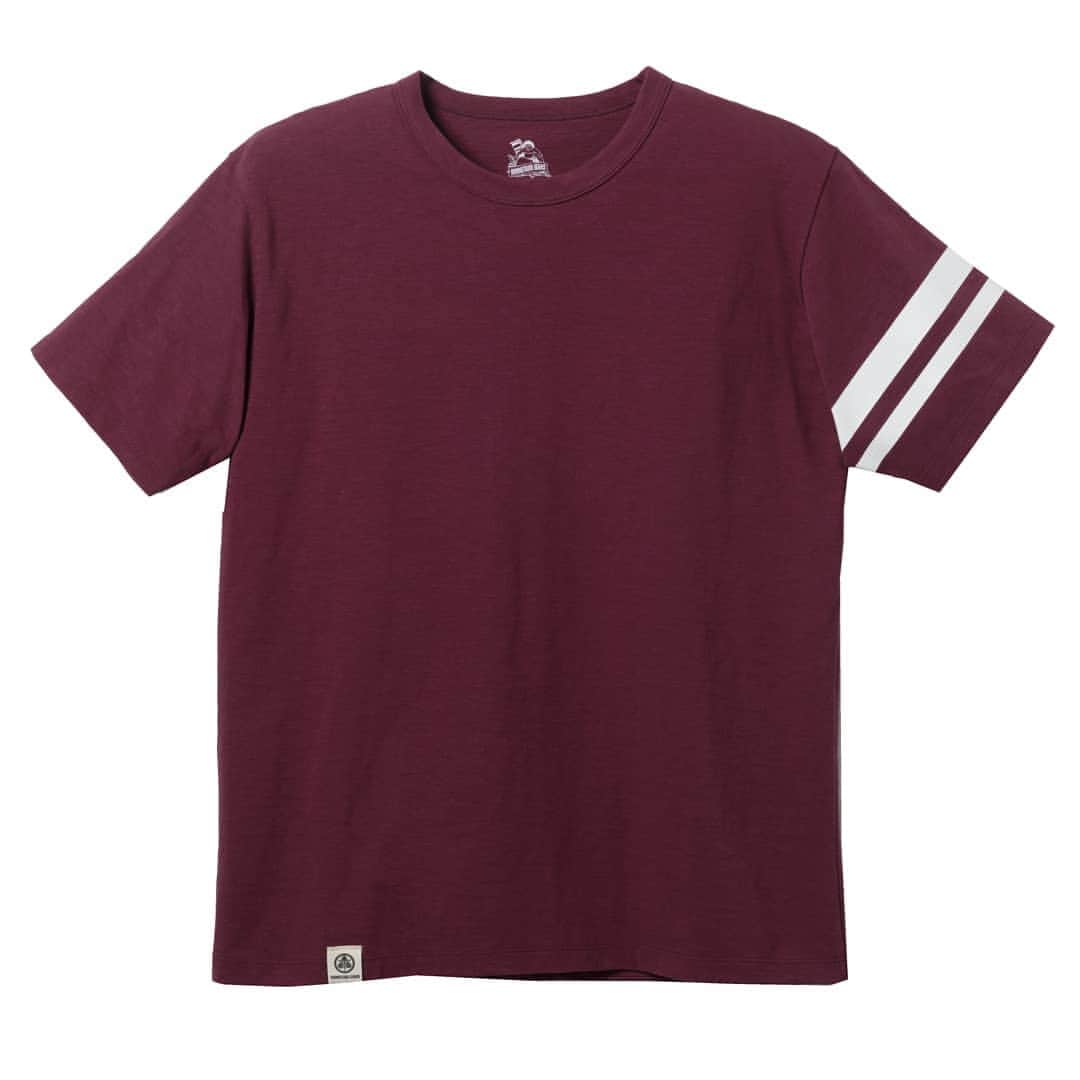 momotarojeansのインスタグラム：「MT302 Zimbabwe cotton GTB t-shirts. Burgandy.  #kojima #kurashiki #okayama #jeans #denim #denimday #denimporn #denimhead #selvedge #selvage #selvedgedenim #selvedgeforum #denimevolution #selvedgemurah #unionspecial #goingtobattle #madeinjapan #japanesedenim #fading #naturalfading #madebyhand #madeinjapan #jeanslife #vintagejeans #fade #selvedge #mensweardaily」
