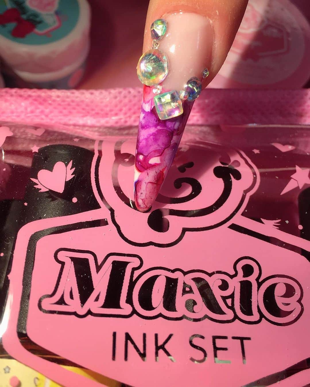 Max Estradaさんのインスタグラム写真 - (Max EstradaInstagram)「http://Enailcouture.com/ MAXIE INK SET volume 2 IS HERE !  MAGICALY MAKE BEAUTIFUL WATERCOLOR, TIE-DYE & MARBLING EFFECTS AND MORE WITH EASE! OUR AMERICAN MADE COSMETIC QUALITY APPROVED NAIL INKS! . MAXIE INK SET WORKS ONLY WITH VELVET MATTE GEL AS A SURFACE . PLEASE APPLY A LAYER OF VELVET MATTE TOPCOAT OVER COLOR GEL BEFORE APPLYING MAXIE INK. SEAL WITH A COAT OF SHINEE OR WONDER-GEL FOR A BEAUTIFUL, DIAMOND LIKE FINISH! MAXIE INK SET CONTAINS 6 COLORS AND COMES IN A CUTE CARRY POUCH !  COLORS ARE Beige, white, sky blue, crimson red, lavender, pastel green」5月15日 19時10分 - kingofnail