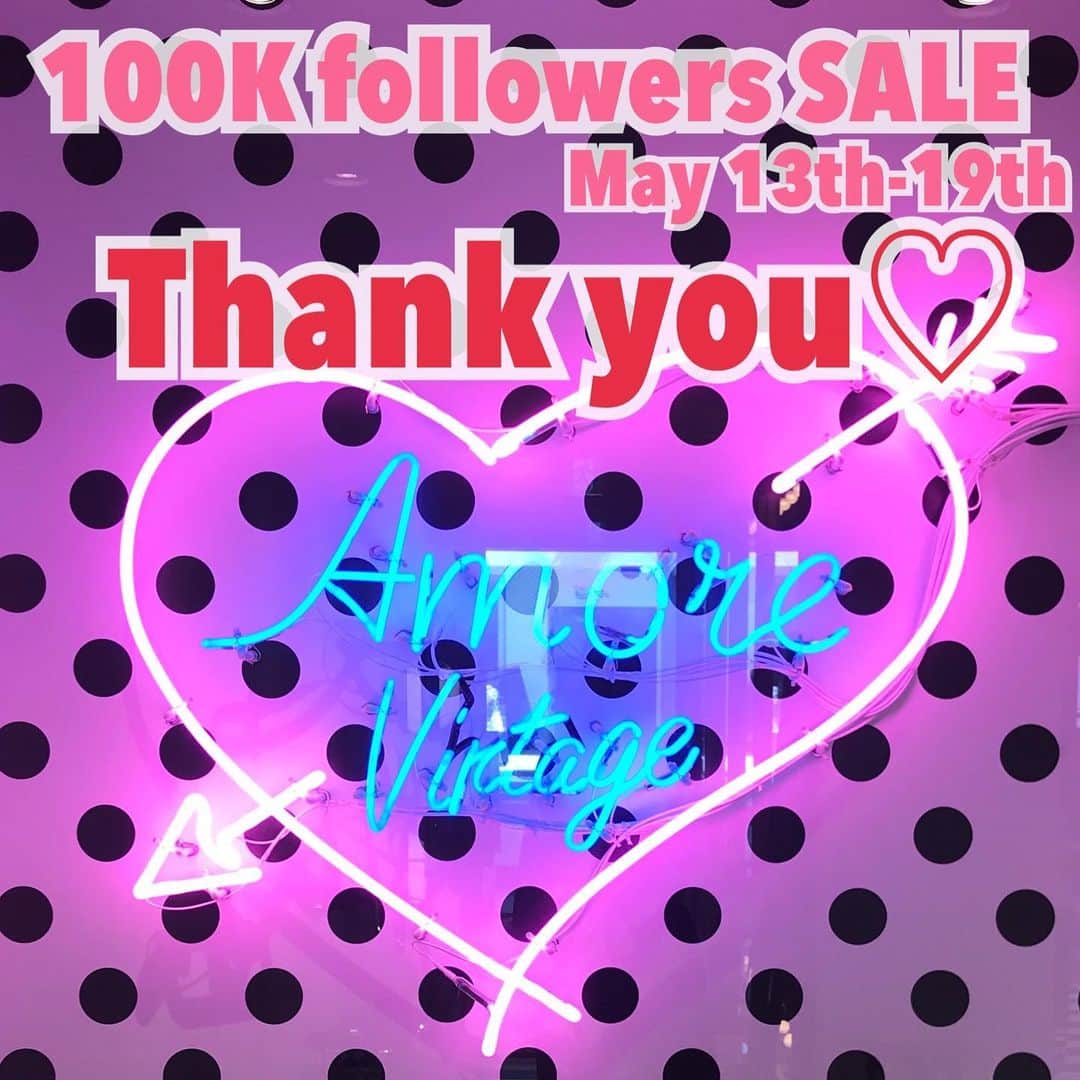 Vintage Brand Boutique AMOREさんのインスタグラム写真 - (Vintage Brand Boutique AMOREInstagram)「Thank you for following AMORE Vintage’s Instagram account! We have just reached the 100,000 followers mark and to thank everyone for their support and kind patronage we’ll be having a small sale available to our followers only!  During the time period from May 13th to May 19th, showing that you follow our Instagram at the time of check out at any of our 3 stores will apply the following discounts: ☆Bags 10% OFF ***Kelly and Birkin is 5% OFF ☆Jewelry & Accessories 20% OFF ☆Clothing & Apparel, Shoes 20% OFF ***CHANEL clothing is 15% OFF ※※※ Exclusions apply (some items can’t be discounted). ※※※ The online store is excluded from the sale. ※※※ Keeping items on hold is not possible during the sale.」5月15日 20時04分 - amore_tokyo