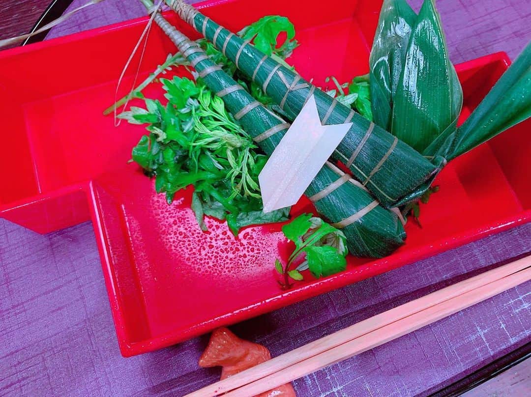 瀬古沢祐希のインスタグラム：「和食、お飾りの草多すぎてまちがえて食べちゃうよね( ˙༥˙ ) 草ひつよう？？ #ちまき #和食 #japanesefood #赤」