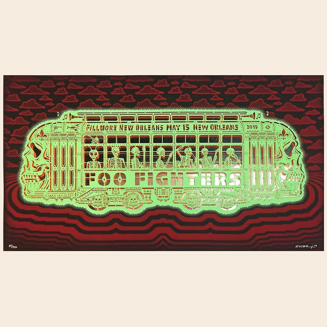 フー・ファイターズのインスタグラム：「TONIGHT! @thefillmorenola  SOLD OUT NIGHT 1!! 🤘🤘🤘 . 6:00pm Outer Foyer Doors 7:00pm Doors 8:00pm @tromboneshorty  9:15pm #FOOFIGHTERS . 🖌: @emek_studios  Check the story for more detail!!」