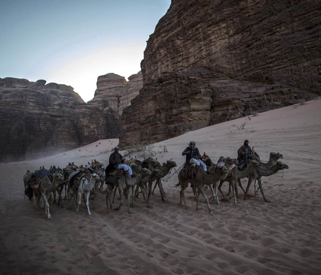 National Geographic Travelさんのインスタグラム写真 - (National Geographic TravelInstagram)「Photo by Muhammed Muheisen @mmuheisen | Herders and their camels in Jordan’s desert of Wadi Rum, also known as the Valley of the Moon, cut into the sandstone and granite rock of southern Jordan. For more photos and videos from different parts of the world, follow me @mmuheisen and @mmuheisenpublic #muhammedmuheisen #jordan #الاردن」5月16日 0時50分 - natgeotravel