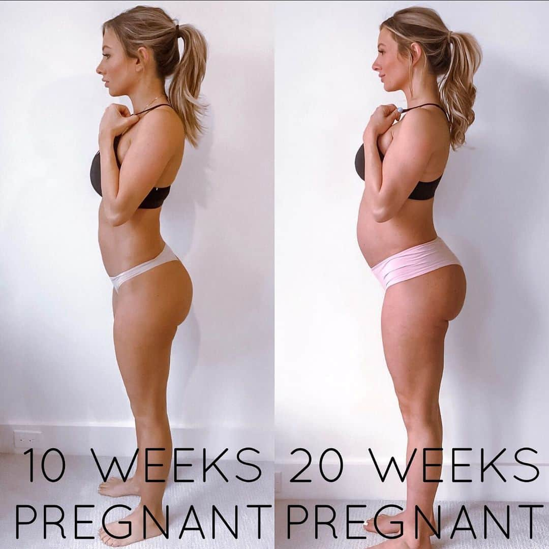 Paige Hathawayさんのインスタグラム写真 - (Paige HathawayInstagram)「10 weeks VS 20 weeks pregnant  Bump and body update: 💕💪🏼 This little girl likes to use my bladder as a trampoline. My feet and toes are a little puffy but my belly is growing bigger and bigger by the day! I still have never been sick from this pregnancy.. the constipation is really the only thing I’ve having to deal with besides lower energy levels. So grateful this little one is healthy. She’s moves so much now. I can even see her movements not just feel them! She’s so strong!! Keep it up baby girl, not long before we get to meet you! 🍼👶🏼 ✨ We are narrowing down her name! ANY SUGGESTIONS!? - #10weekspregnant #20weekspregnant #bumpupdate #bodyupdate #preggo  NEW YOUTUBE VIDEO IS ALSO LIVE 👉🏼 📺 (link in bio) The video is a fun pregnancy workout you can do either at home or at the gym with minimal equipment AND my supplements I recommend and still take during pregnancy!」5月16日 2時55分 - paigehathaway